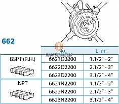 Гребенки клуппа трубного регулируемого Super-Ego 662 Set 1 1/2"-3" BSPT R